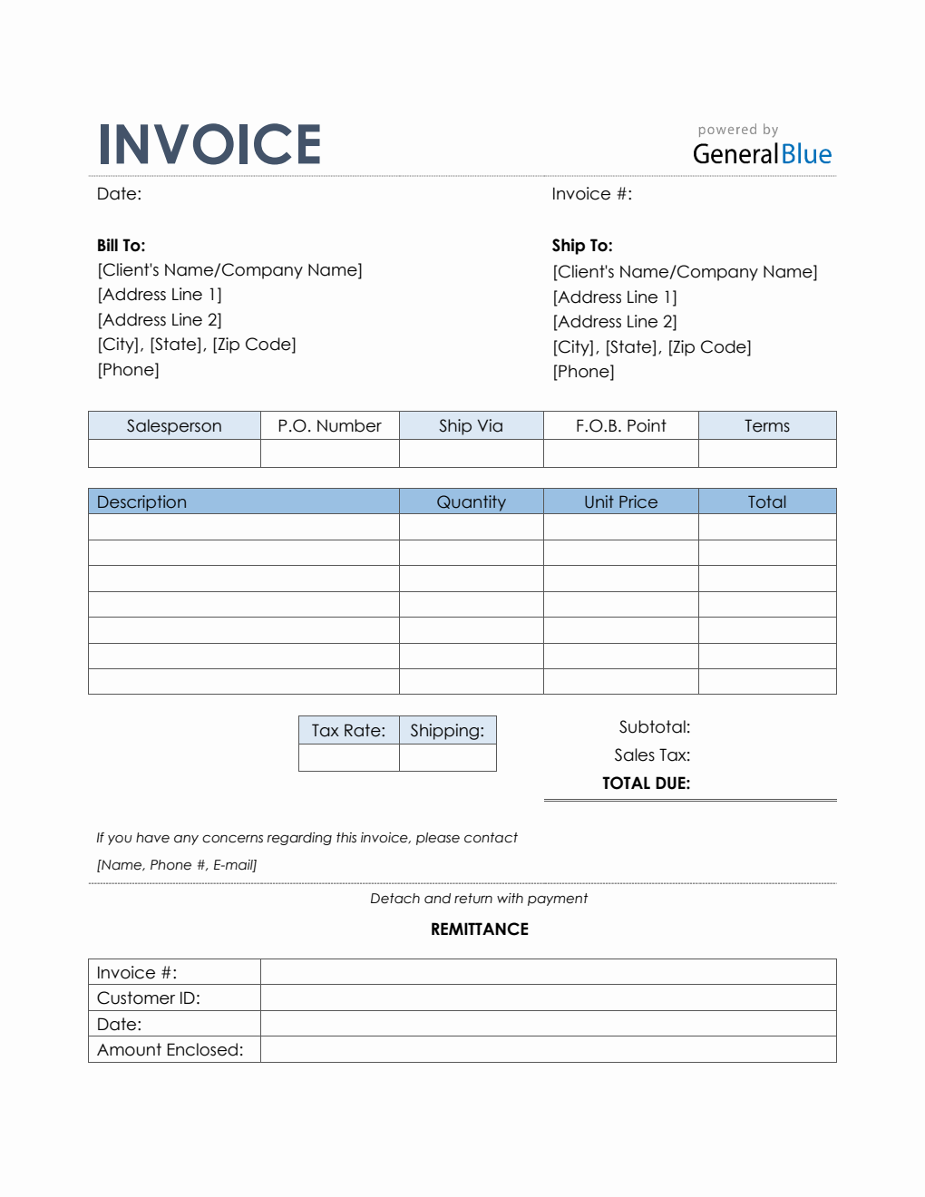 Sales Invoice with Remittance Slip in Word (Colorful)