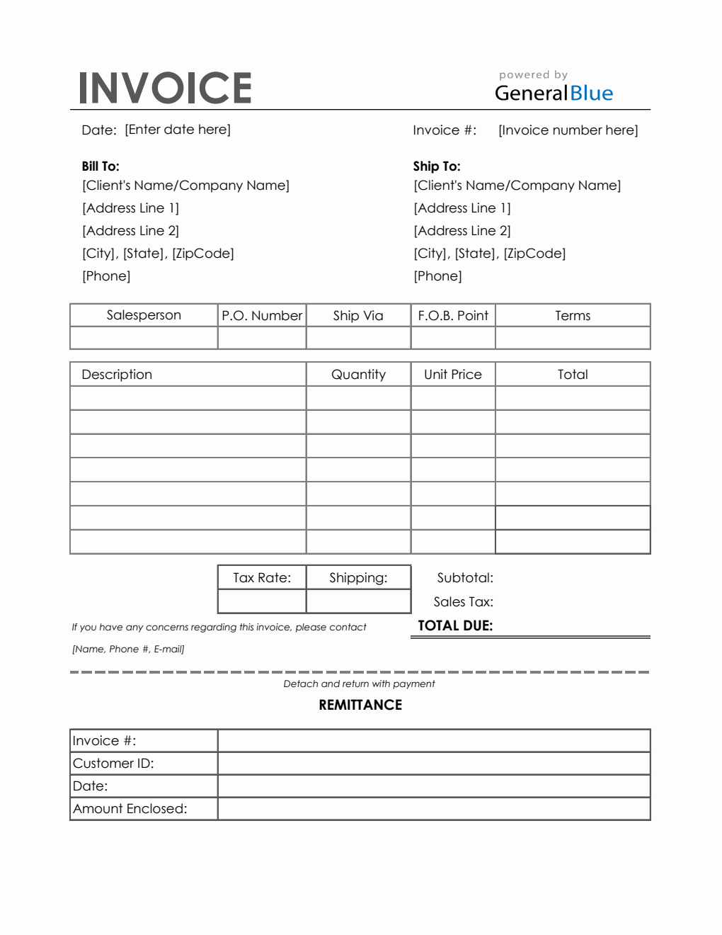 Sales Invoice with Remittance Slip in Excel (Simple)