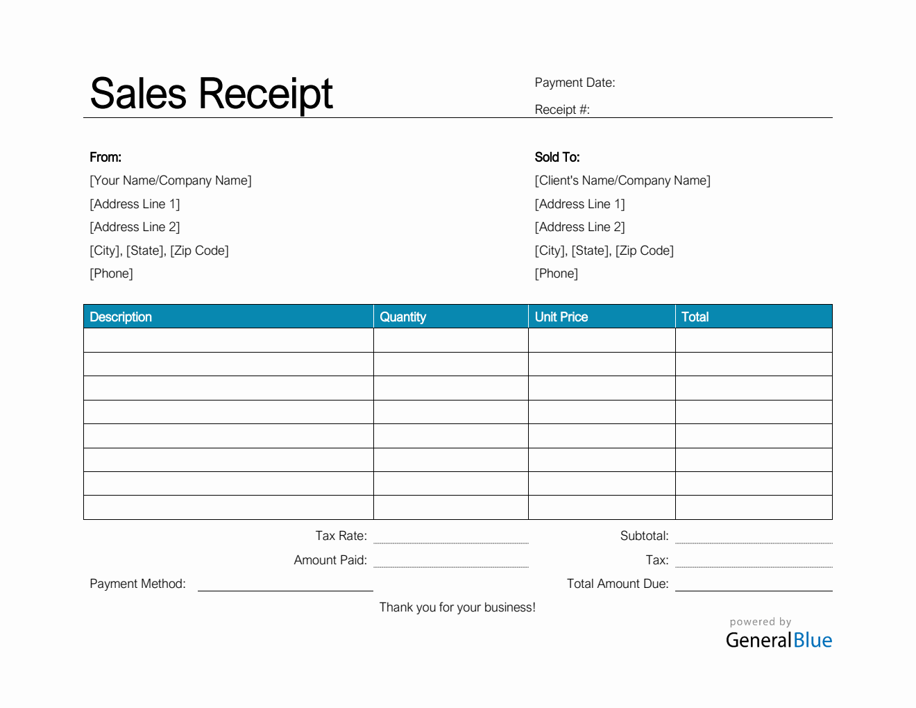 Sales Receipt Template in Word (Simple)