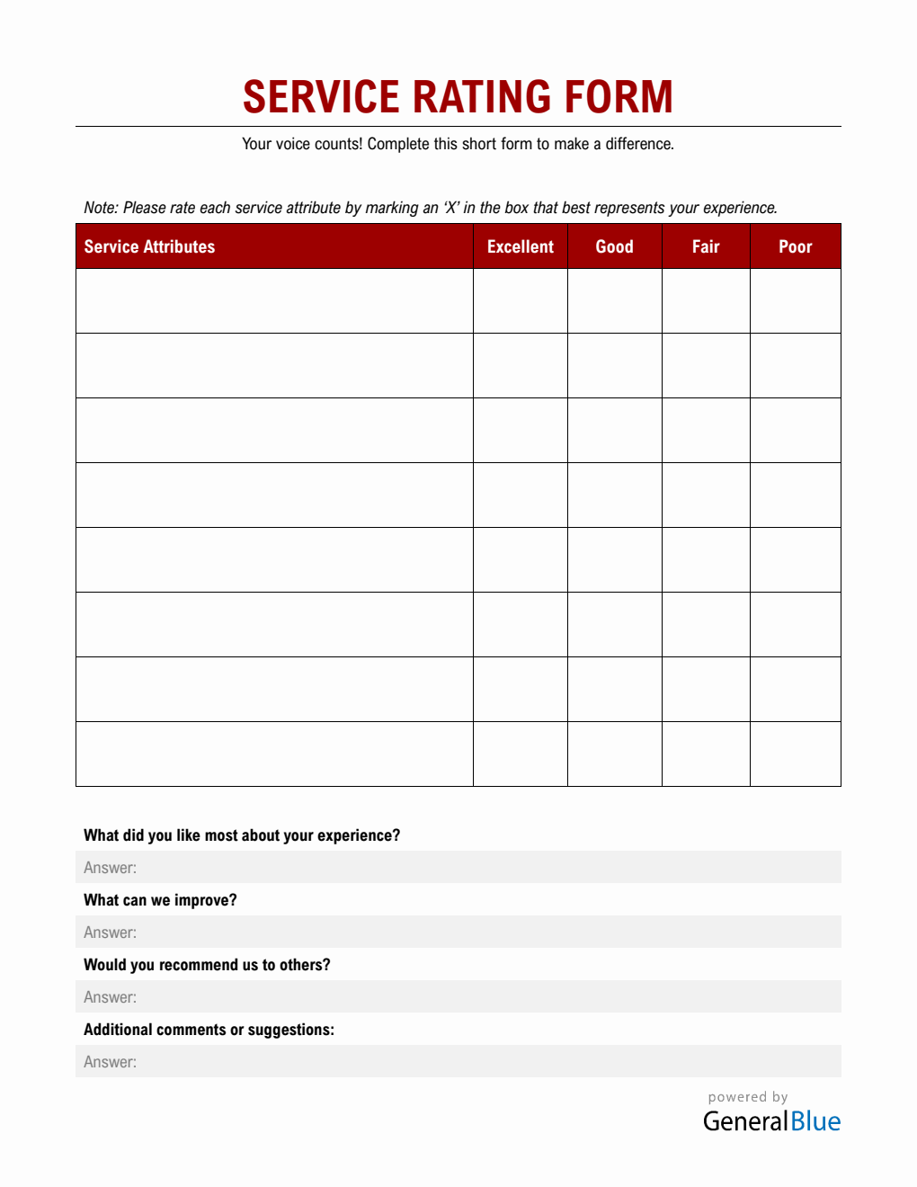 Service Review Template Word - Portrait