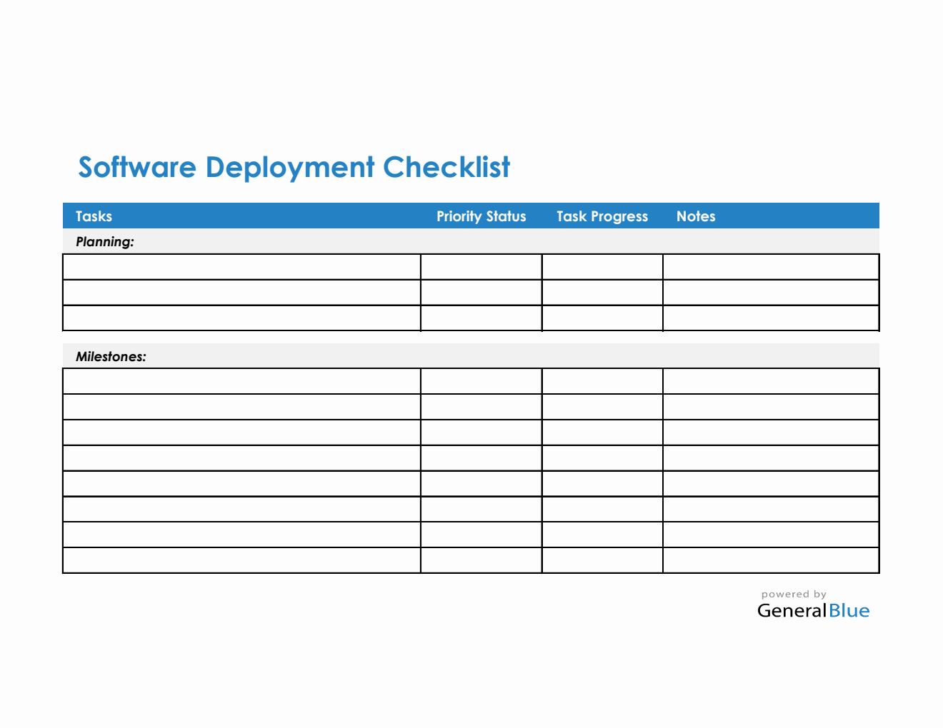 Software and System Deployment Checklist in Excel