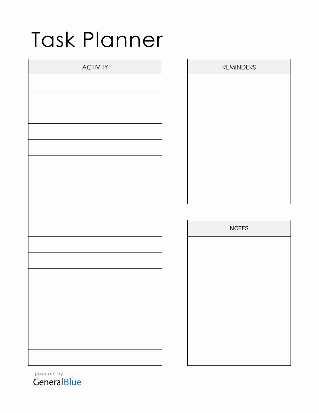 Printable Task and Activity Planner Template in Word