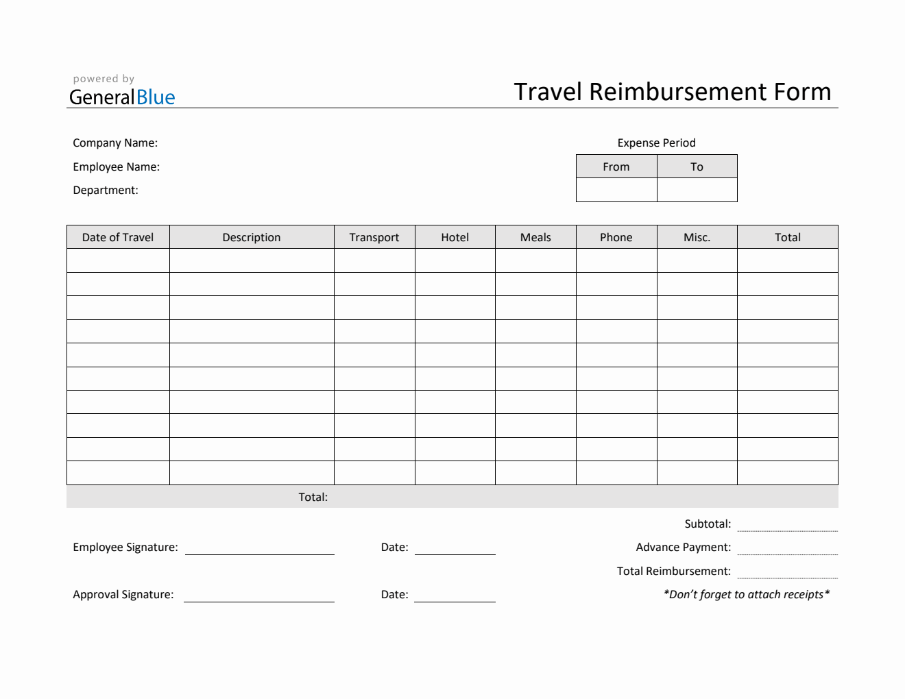 Travel Reimbursement Form in Word (Simple)