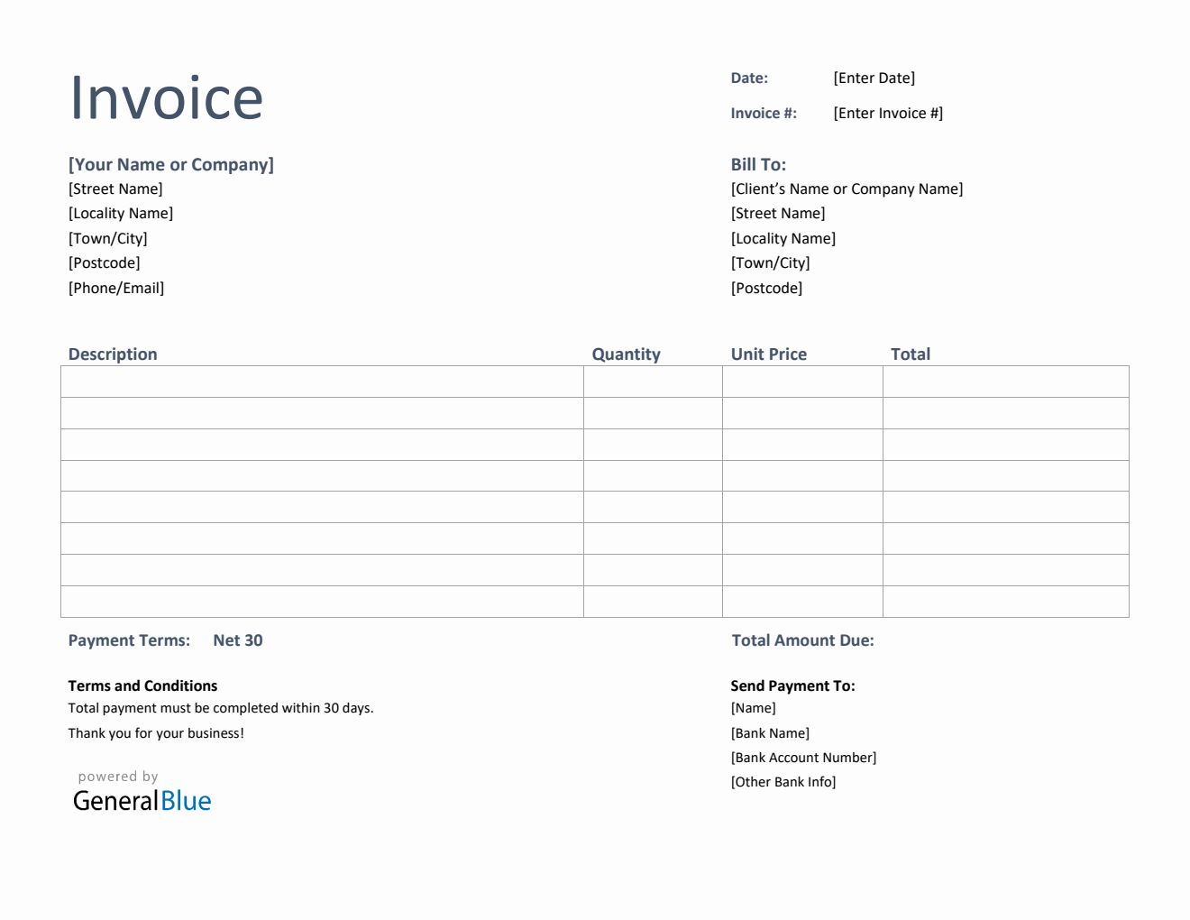 Invoice Template for U.K. in Word (Basic)