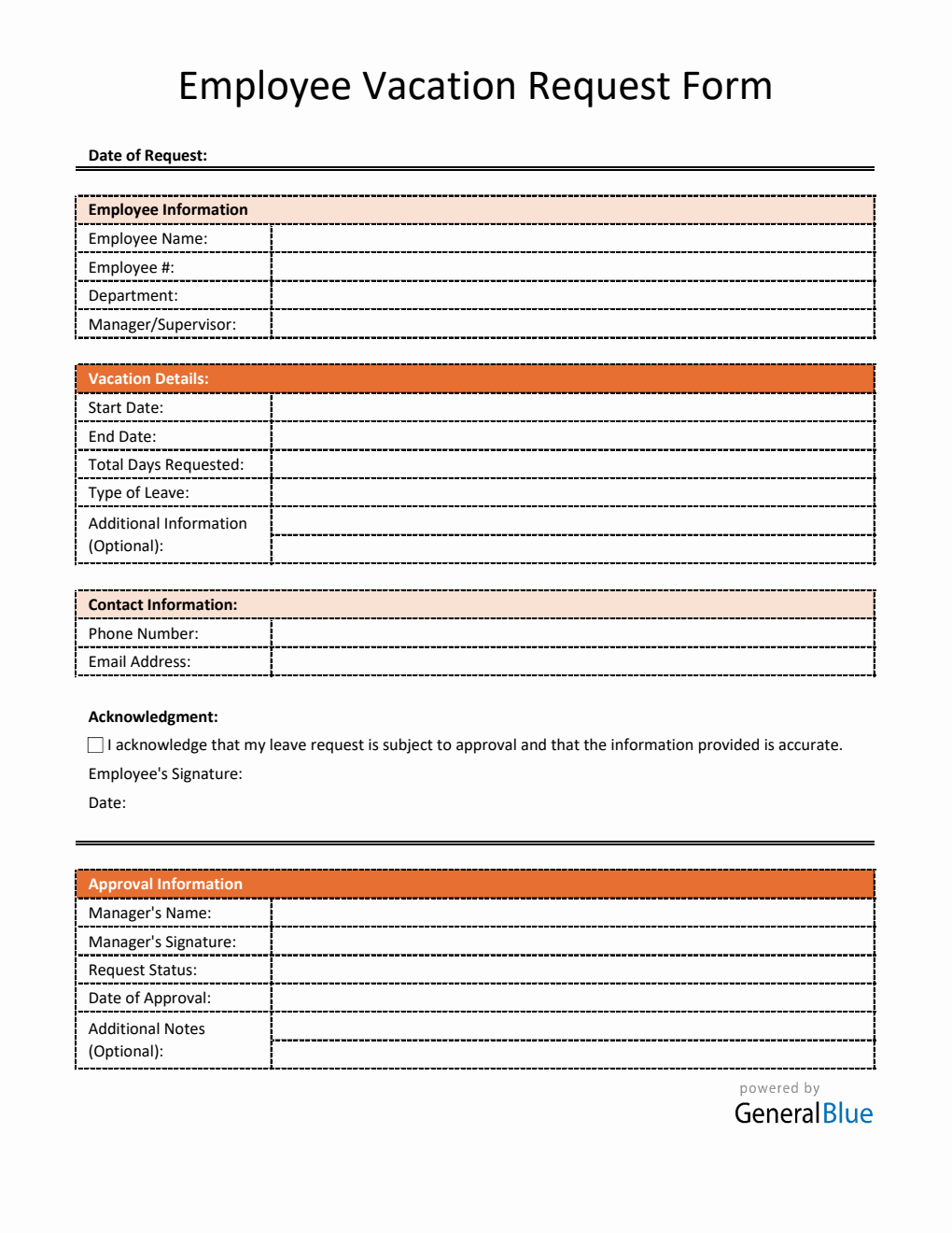 Free Editable Vacation Request Form in Excel