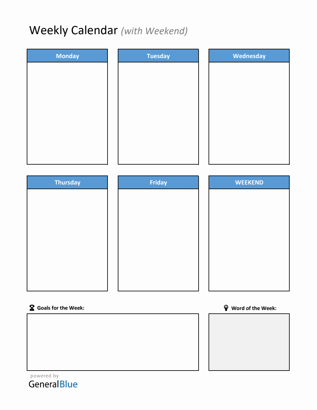 Downloadable Weekly Calendar Template in PDF Format