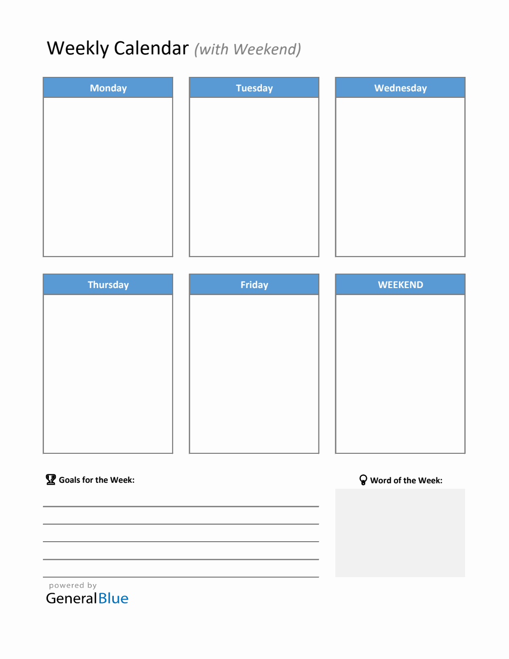 Downloadable Weekly Calendar Template in Excel Spreadsheet