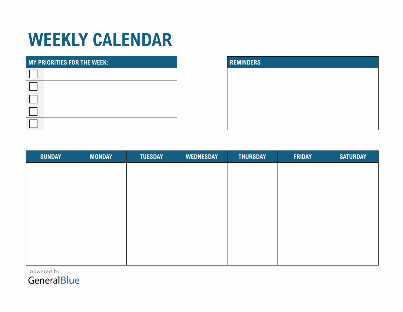 Free Weekly Calendar  in PDF