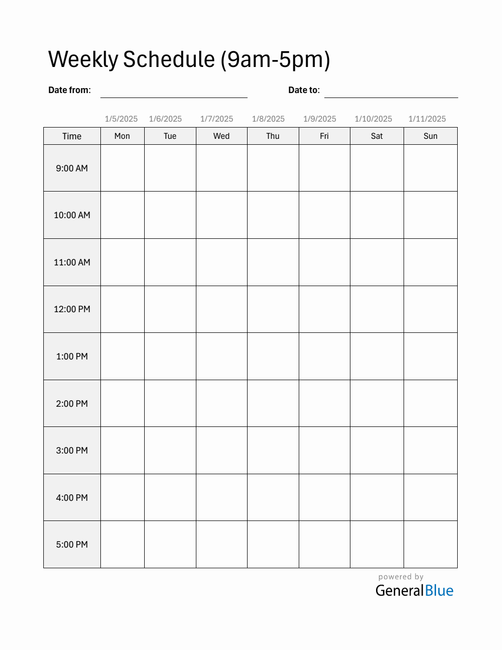  Weekly Hourly Planner Template (9AM – 5PM Schedule) | Free Word Download