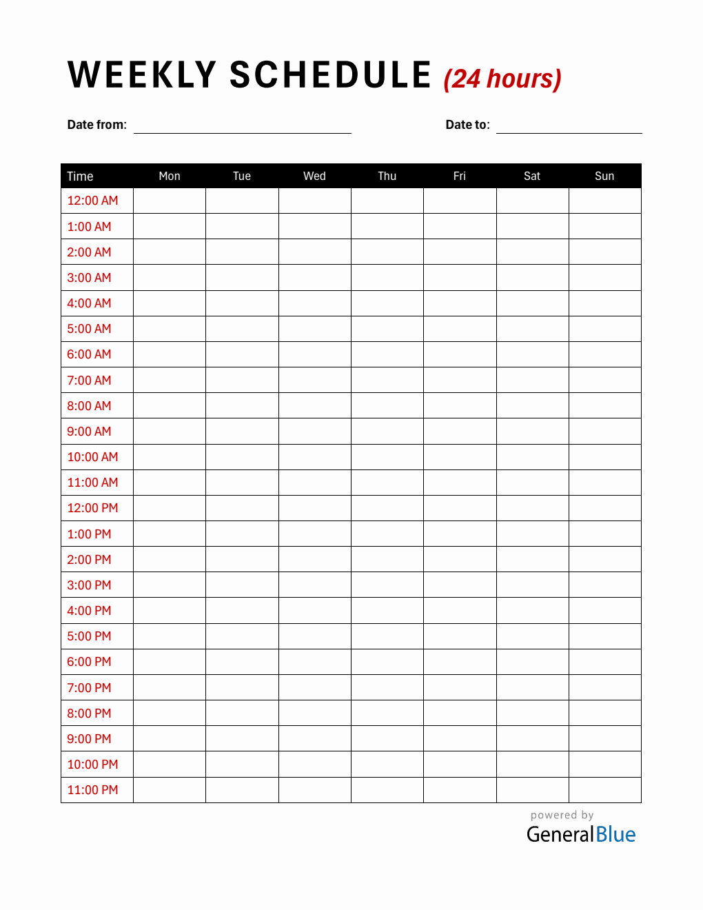 Free Weekly Calendar Printable in PDF
