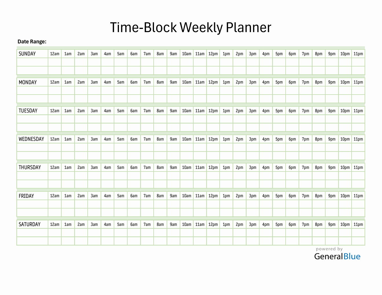 Weekly Planner With 24 Hours Schedule (Excel Format)