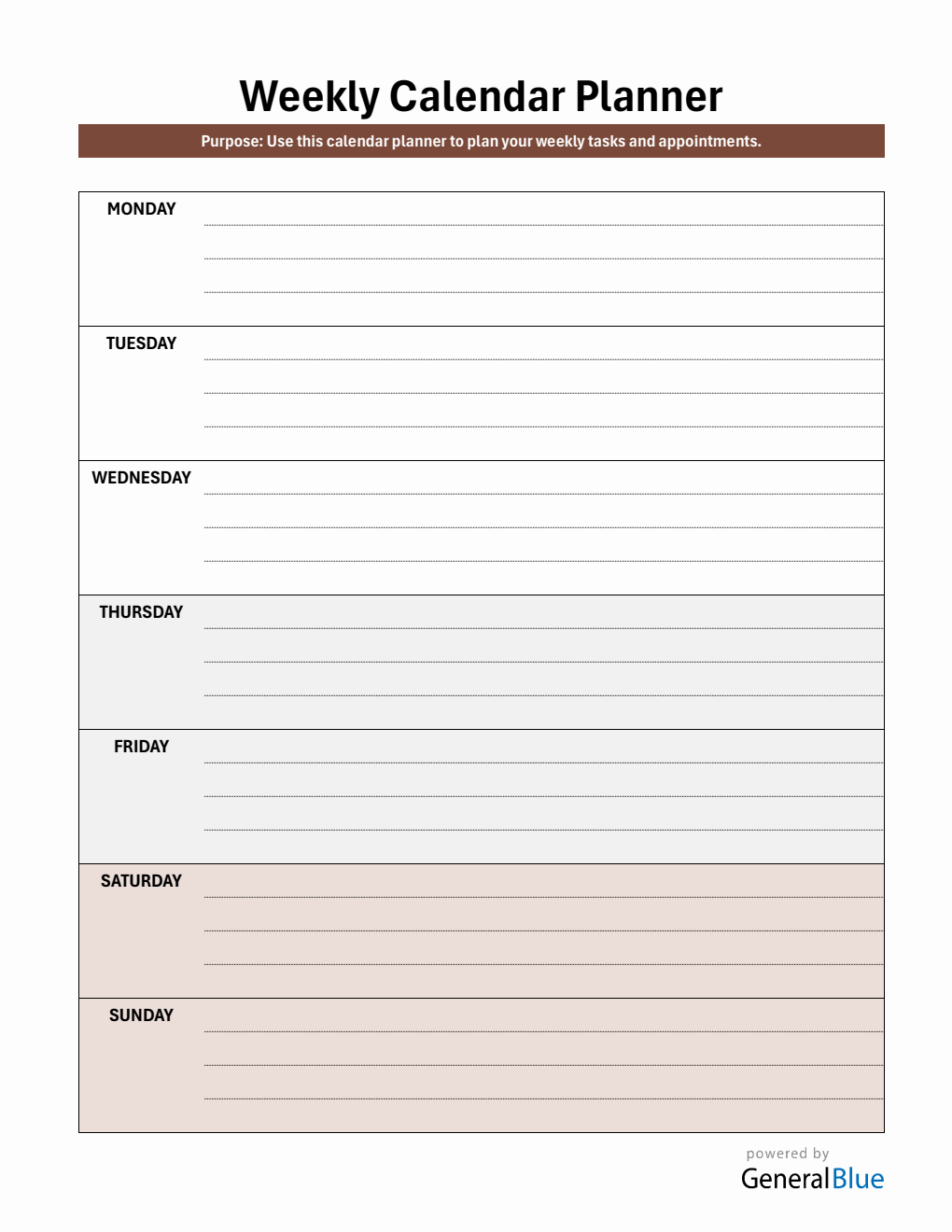 Week-At-A-Glance Planner – Free Portrait Word Template