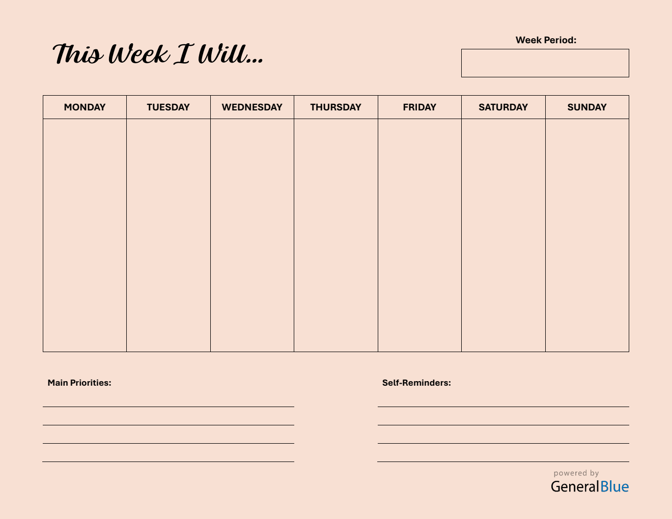 One Page At-A-Glance Weekly Planner - Free Printable PDF