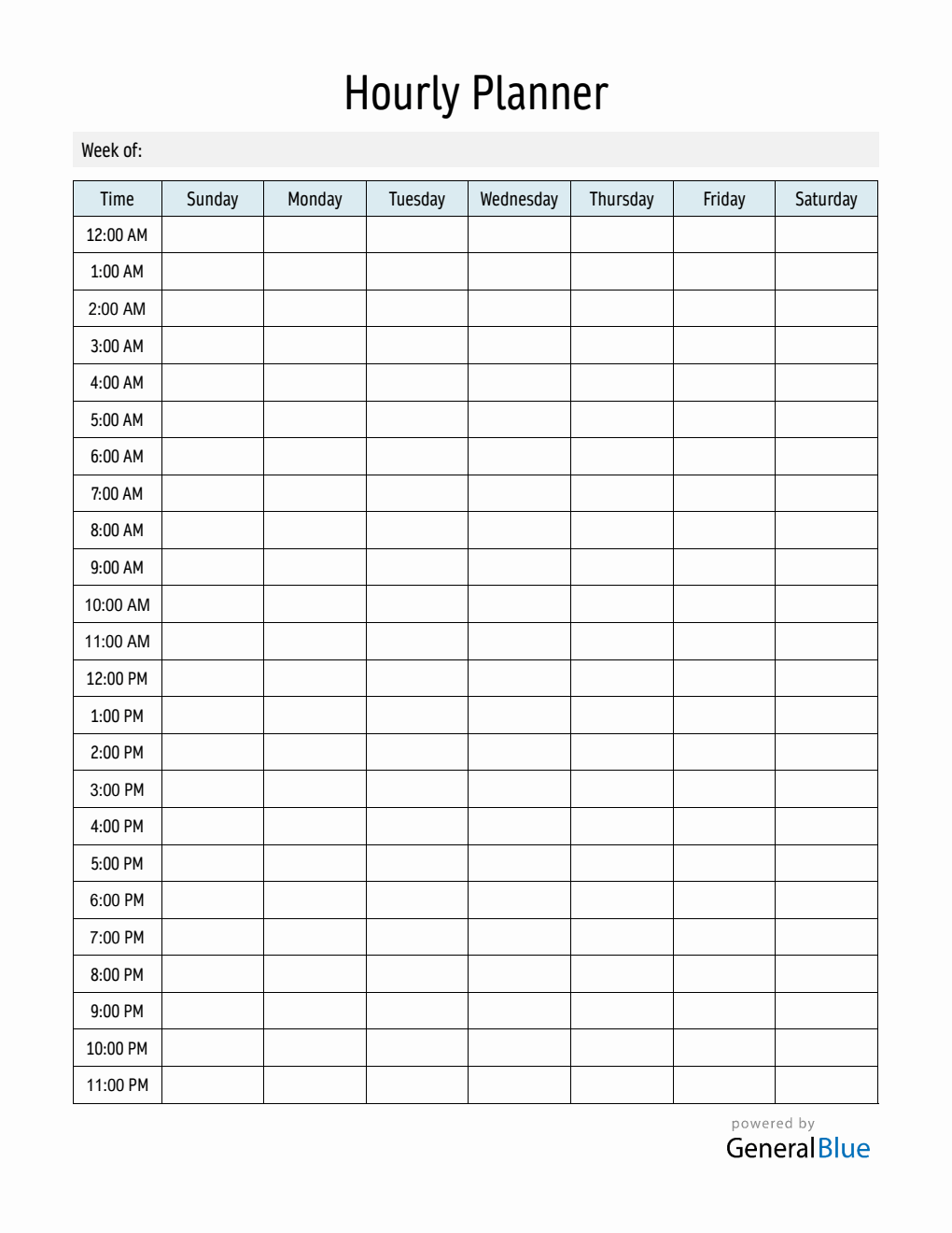Weekly Schedule Template Word (Hourly Planner)
