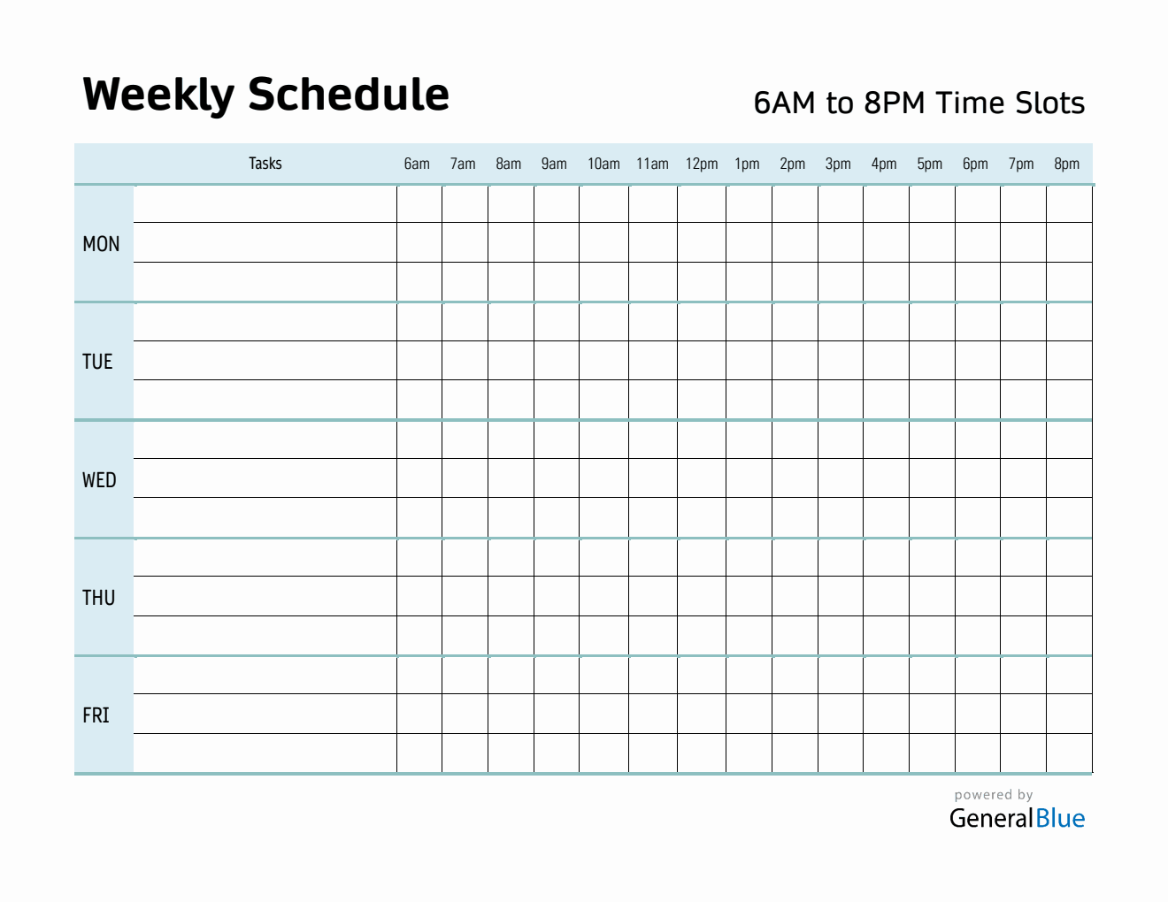 Weekly Hourly Planner in Microsoft Word (with 6Am To 8Pm Time Slots)