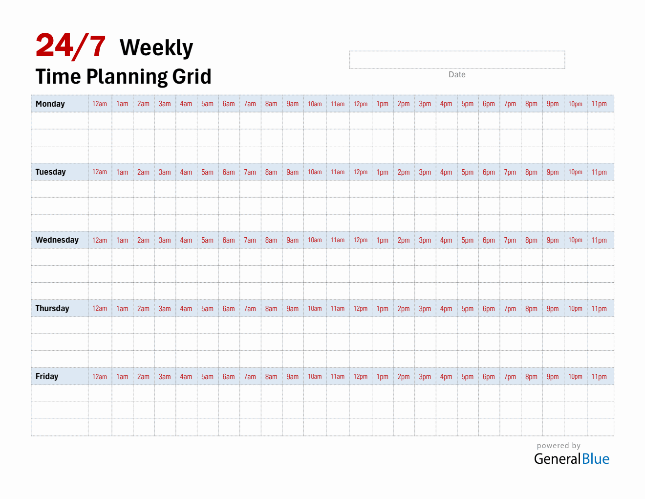 Customizable Weekly Hourly Planner (24 Hours Schedule) in Microsoft Word