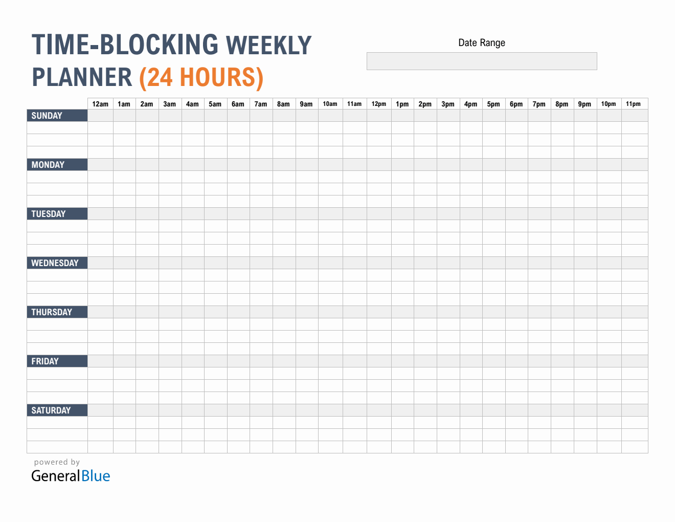 Weekly Hourly Planner | Edit in Microsoft Word