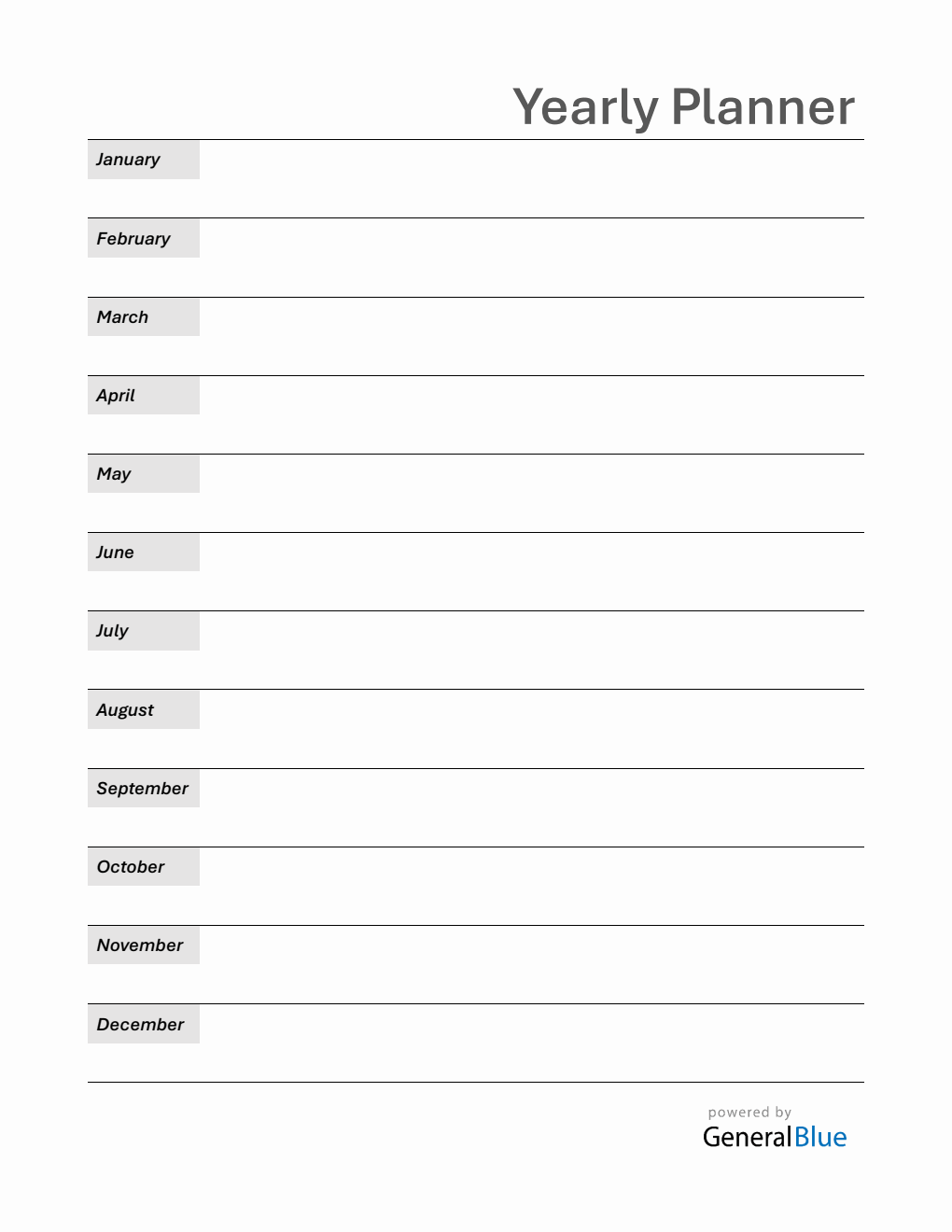 Free Yearly Planner Template Word (Basic)